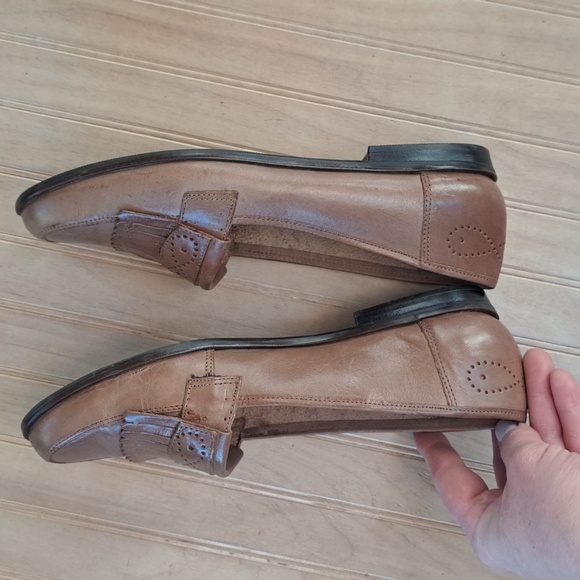 Apostrophe Vintage Leather Fringe Light Brown Flat Slim Fit Penny Loafers - Picture 9 of 10